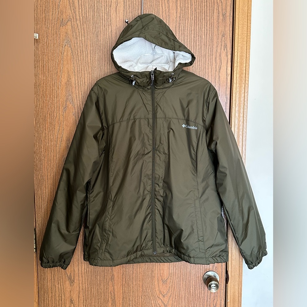 Columbia Fleece Lined Hooded Army Green Jacket Sz Xl